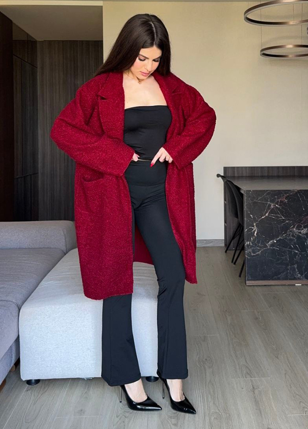 Бордове демісезонне Пальто двобортне No Brand