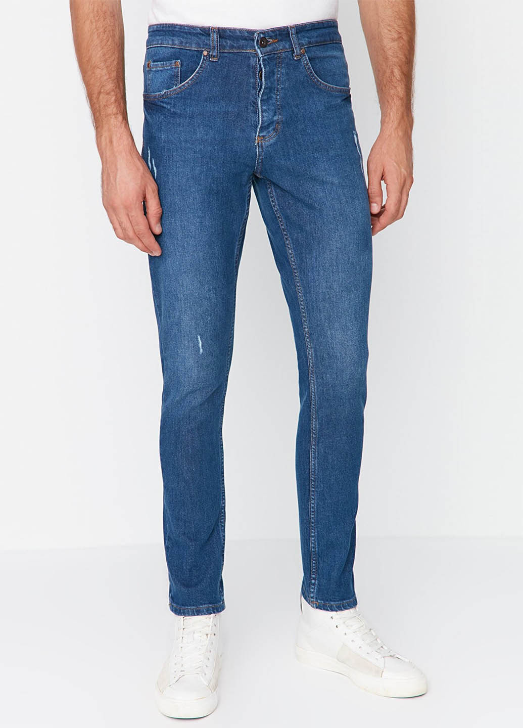 Синие демисезонные слим джинсы Trendyol