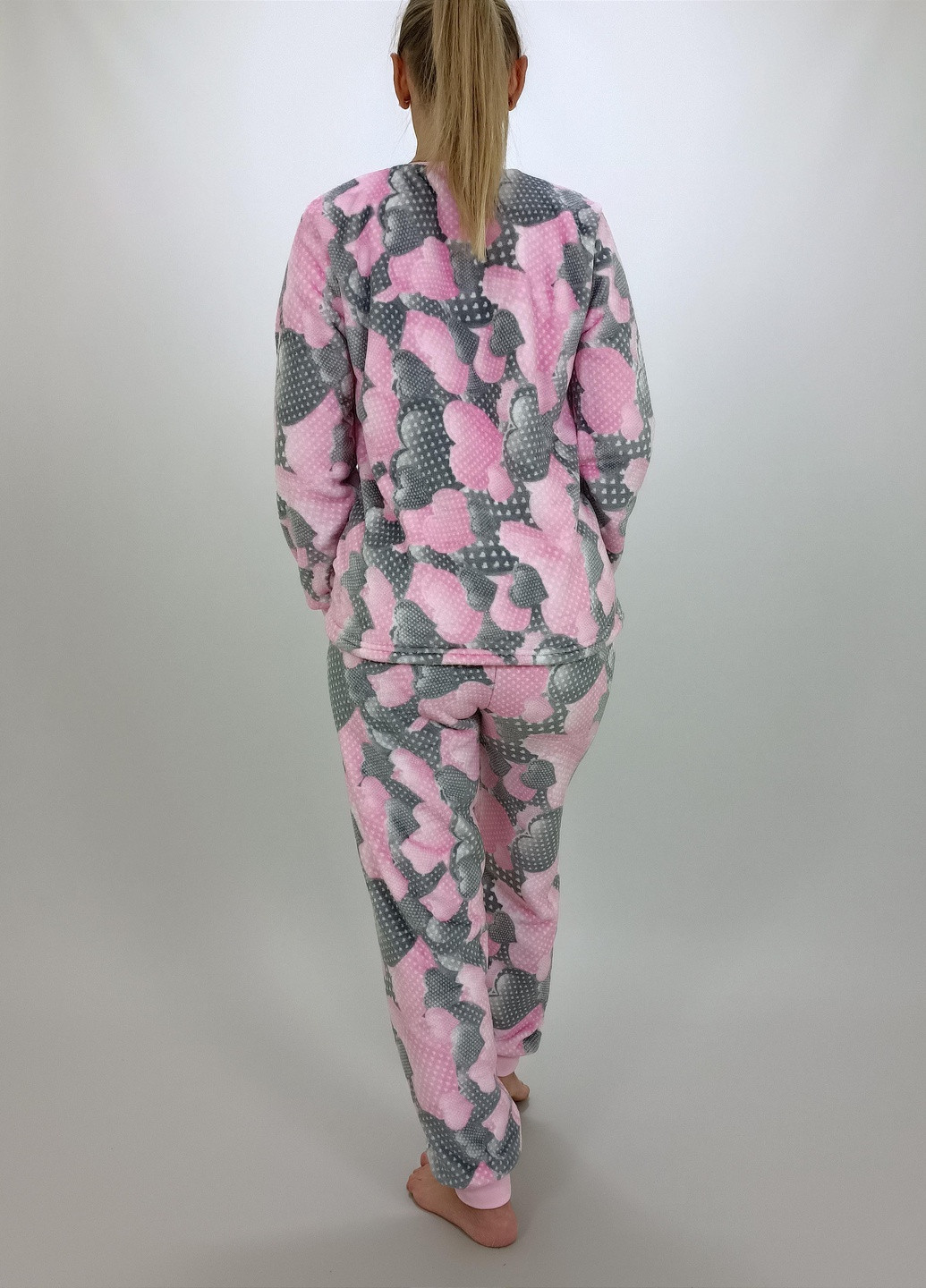 Темно-розовая всесезон пижама женская махровая сердечки 56 розовая 61948787-9 No Brand
