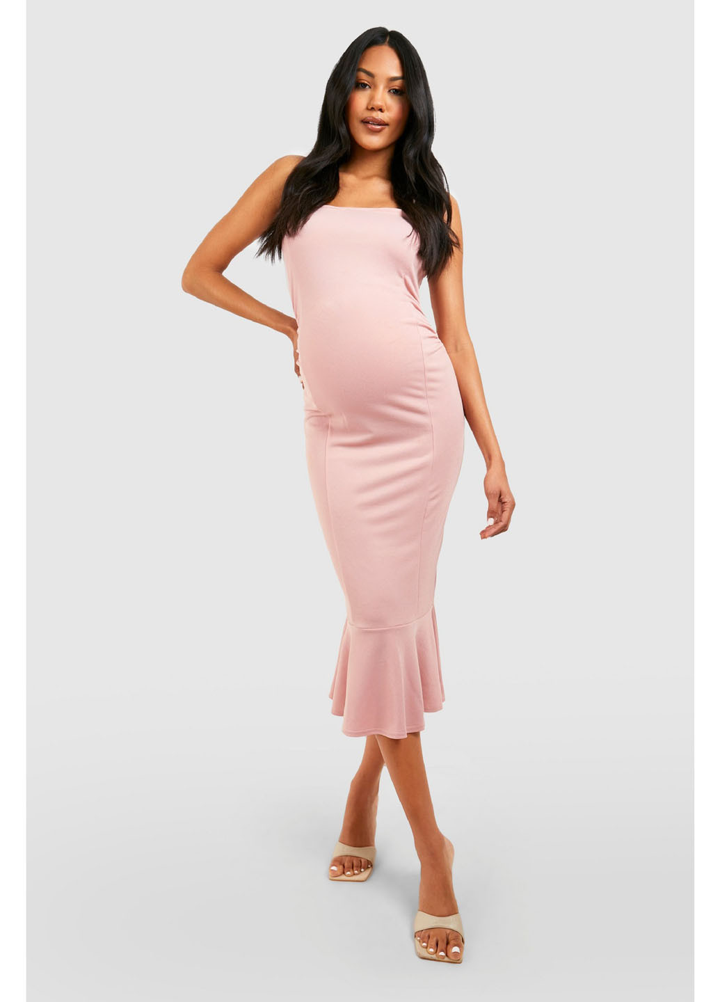 Пудровое праздничный, кэжуал платье годе Boohoo однотонное