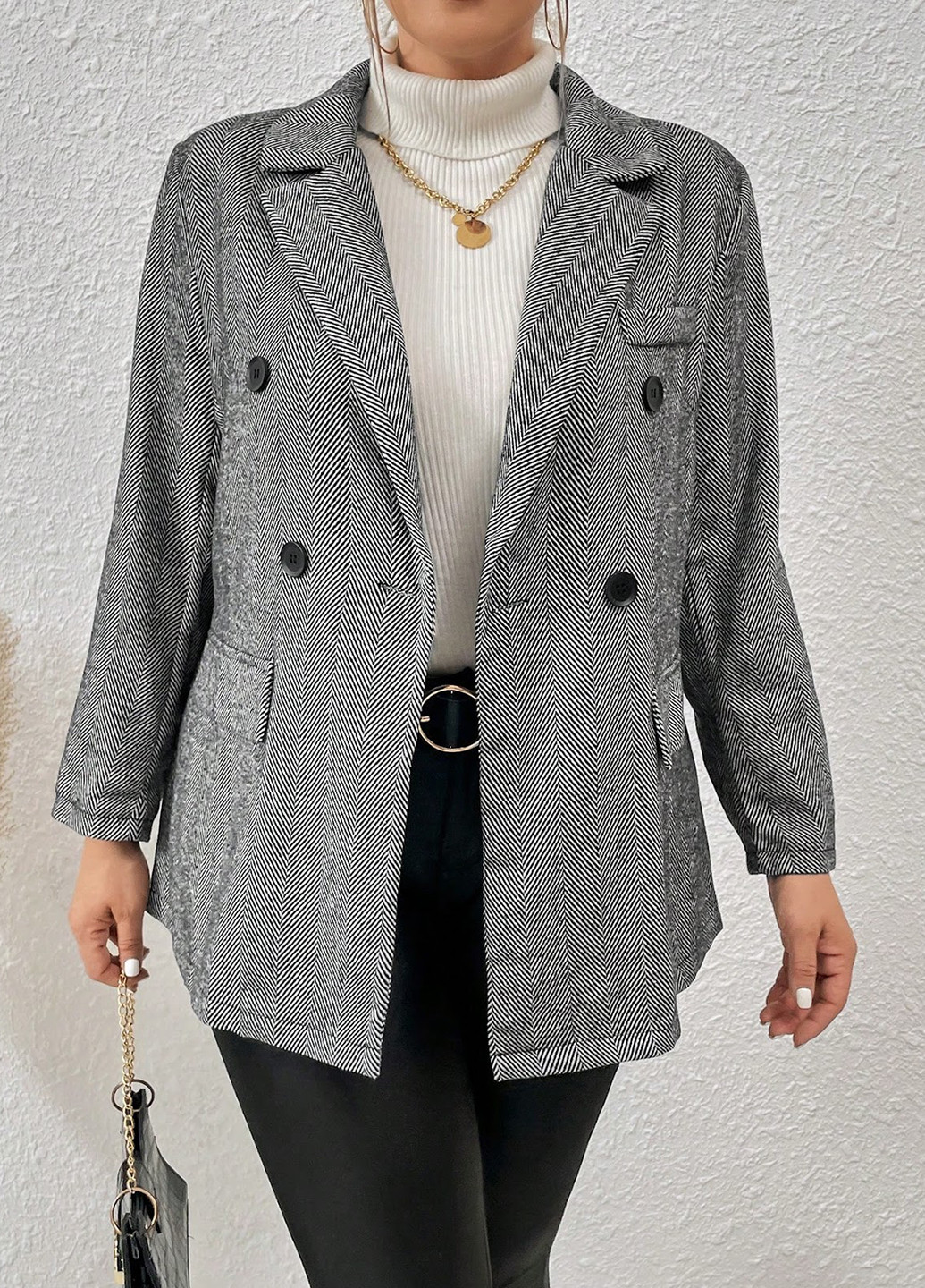 Черно-белый женский жакет SHEIN геометрический - демисезонный