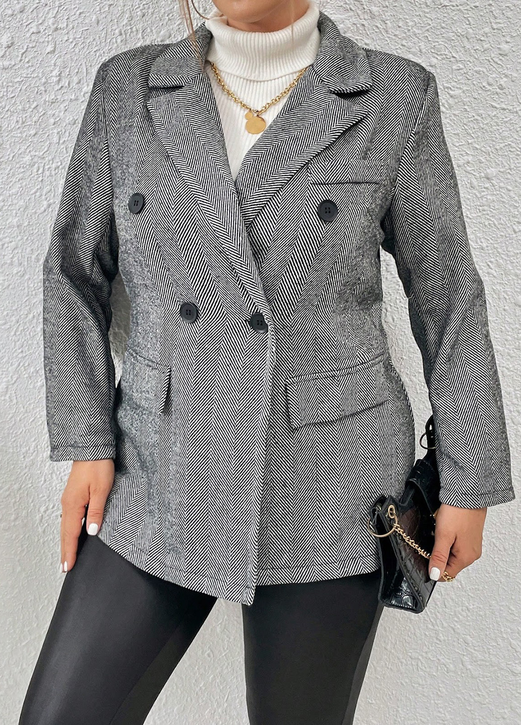Черно-белый женский жакет SHEIN геометрический - демисезонный