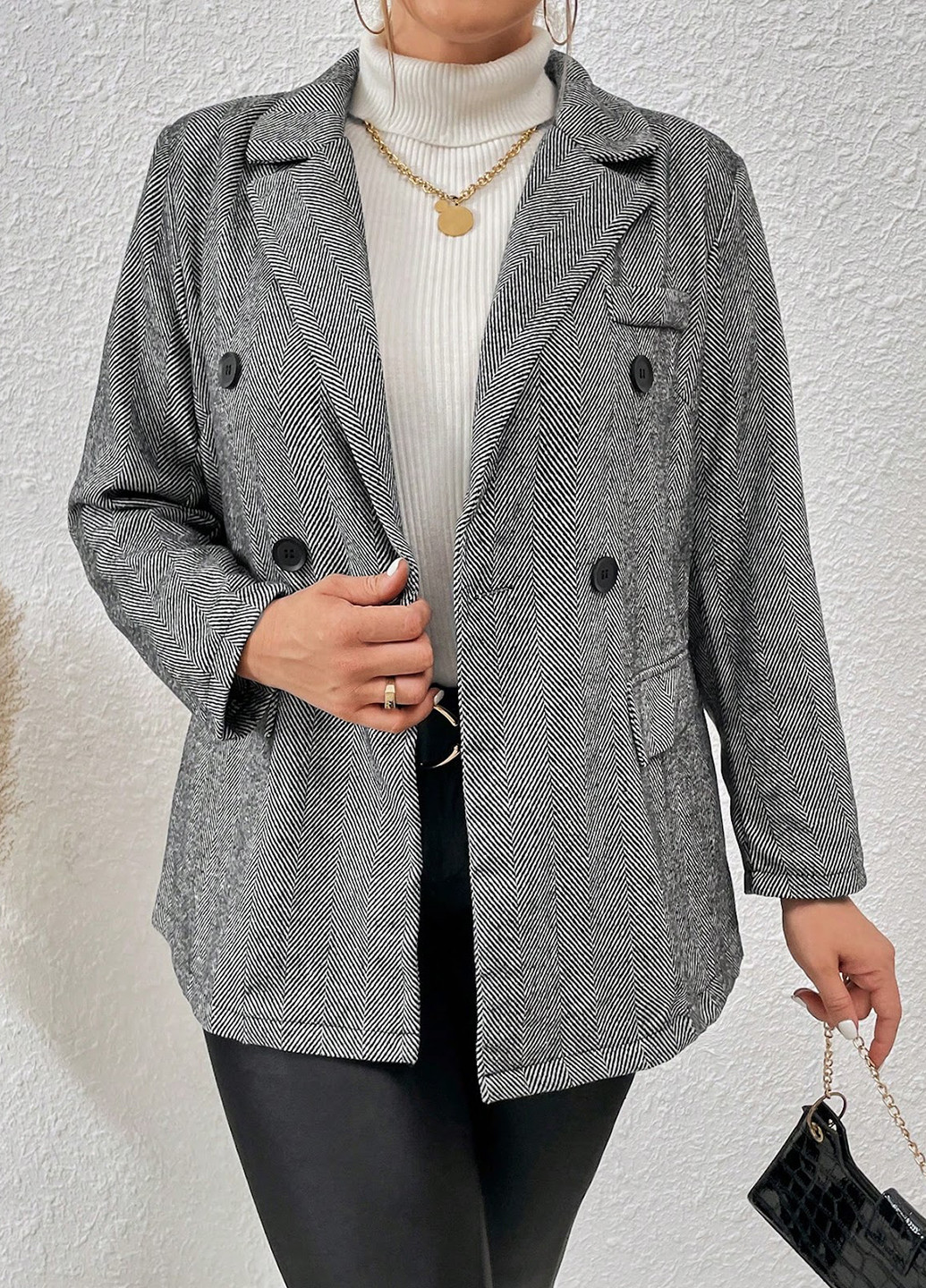 Черно-белый женский жакет SHEIN геометрический - демисезонный