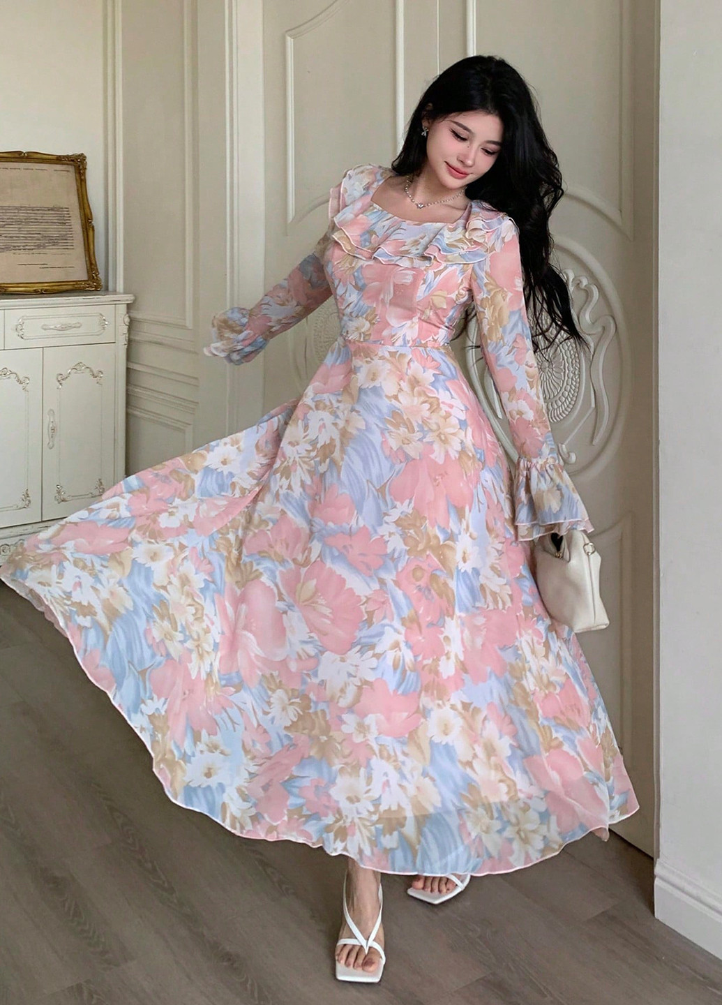 Блакитна кежуал сукня а-силует SHEIN з квітковим принтом