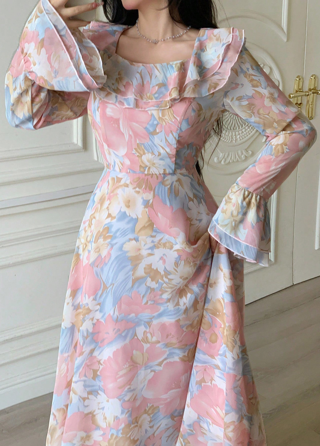 Блакитна кежуал сукня а-силует SHEIN з квітковим принтом