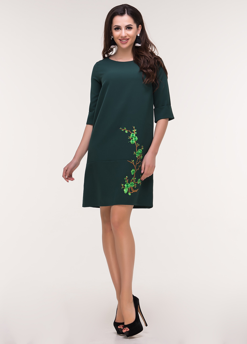 Бутылочное зеленое кэжуал платье Ravol