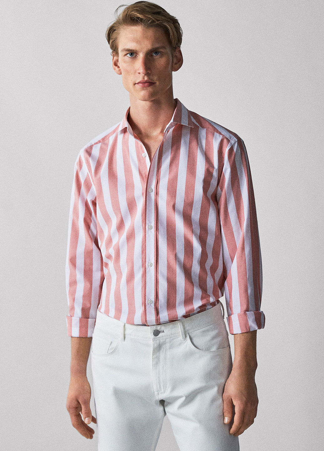 Персиковая кэжуал рубашка в полоску Massimo Dutti
