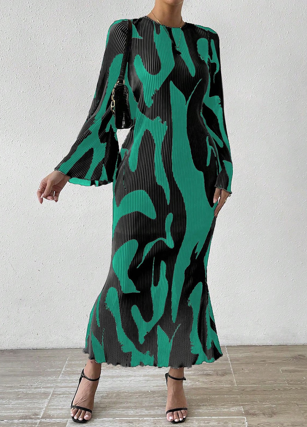 Зеленое кэжуал, вечернее платье SHEIN с абстрактным узором