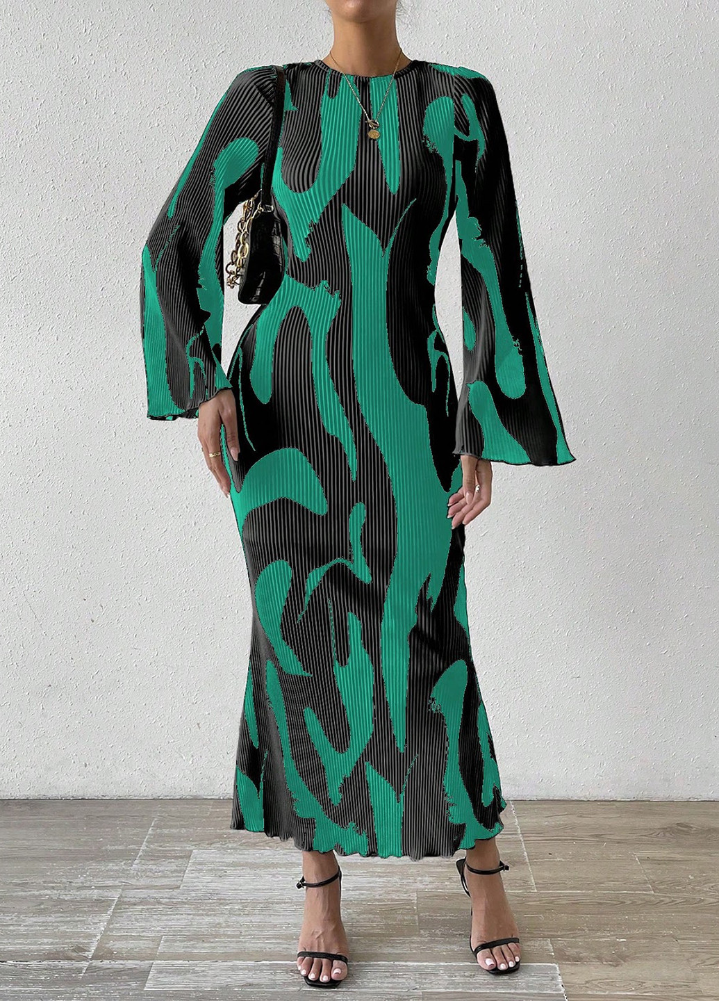 Зеленое кэжуал, вечернее платье SHEIN с абстрактным узором