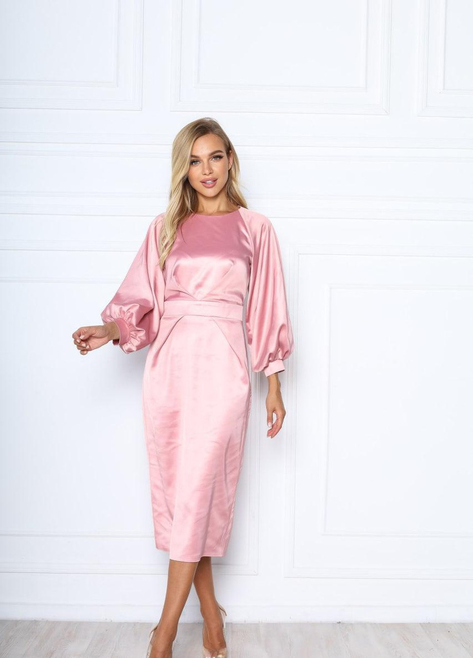 Темно-рожева женское платье с рукавом фонариком розового цвета р.42 372893 New Trend