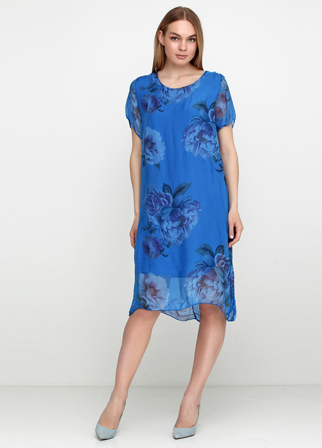 Синее кэжуал платье F 4 с цветочным принтом