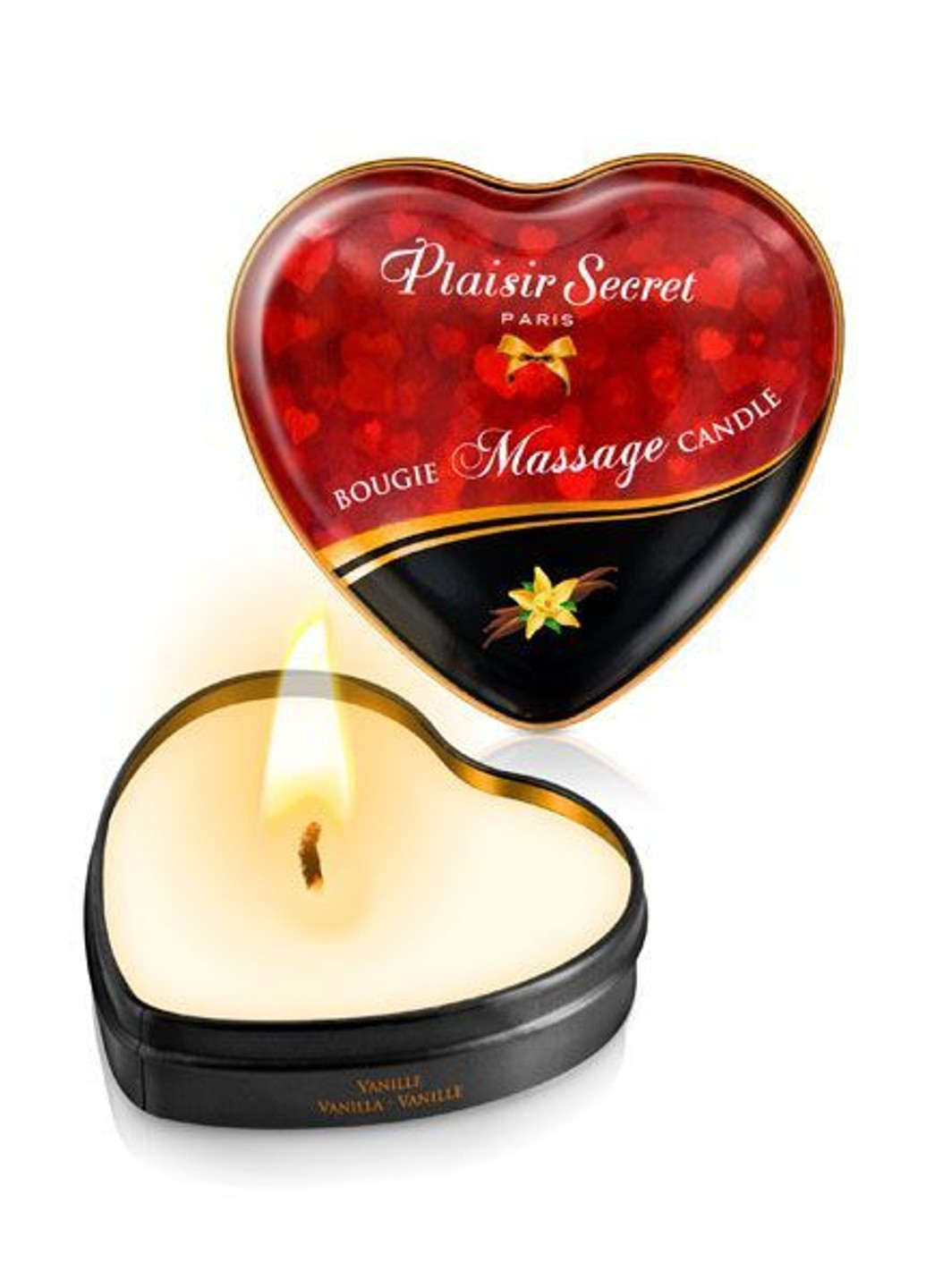 Массажная свеча сердечко Vanilla (35 мл) Plaisirs Secrets (255169411)