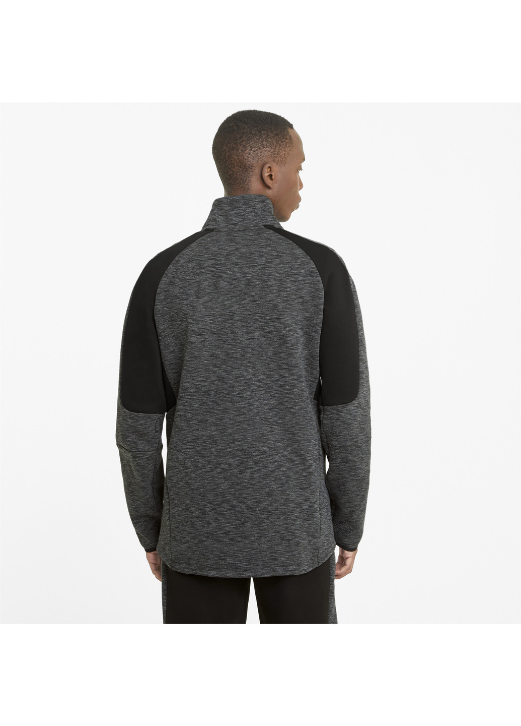 Толстовка Evostripe Half-Zip Men's Sweater Puma однотонная чёрная спортивная хлопок, полиэстер