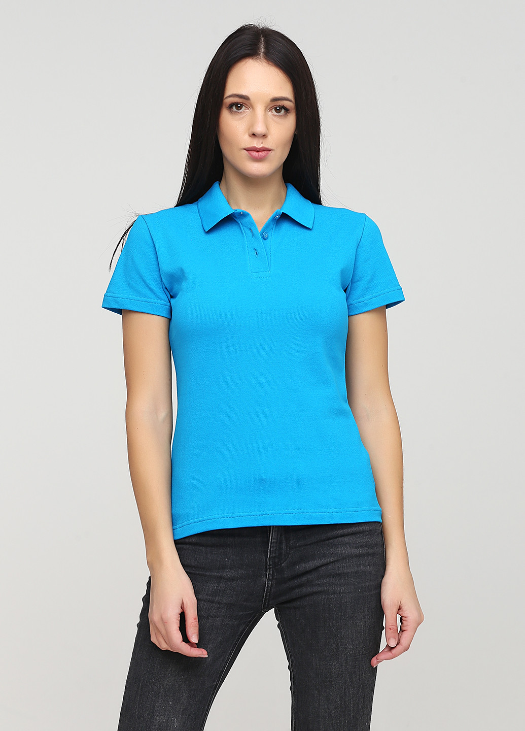 Бирюзовая женская футболка-футболка поло женская классическая цвет сине-бирюзовый Melgo однотонная