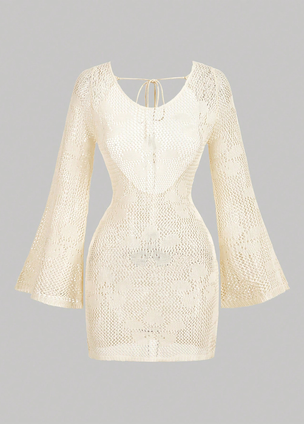 Кремовое пляжное платье с открытой спиной SHEIN однотонное