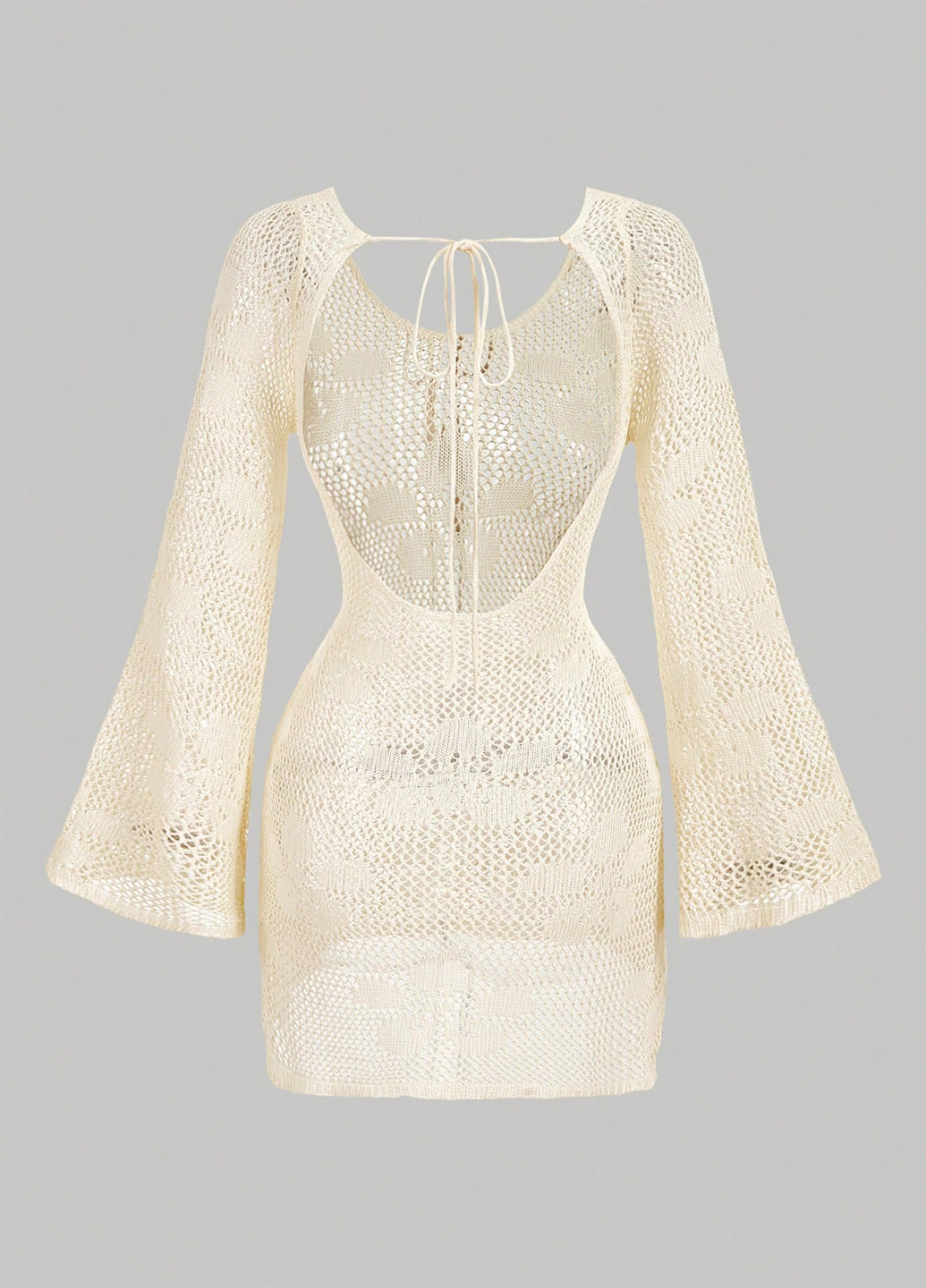 Кремовое пляжное платье с открытой спиной SHEIN однотонное