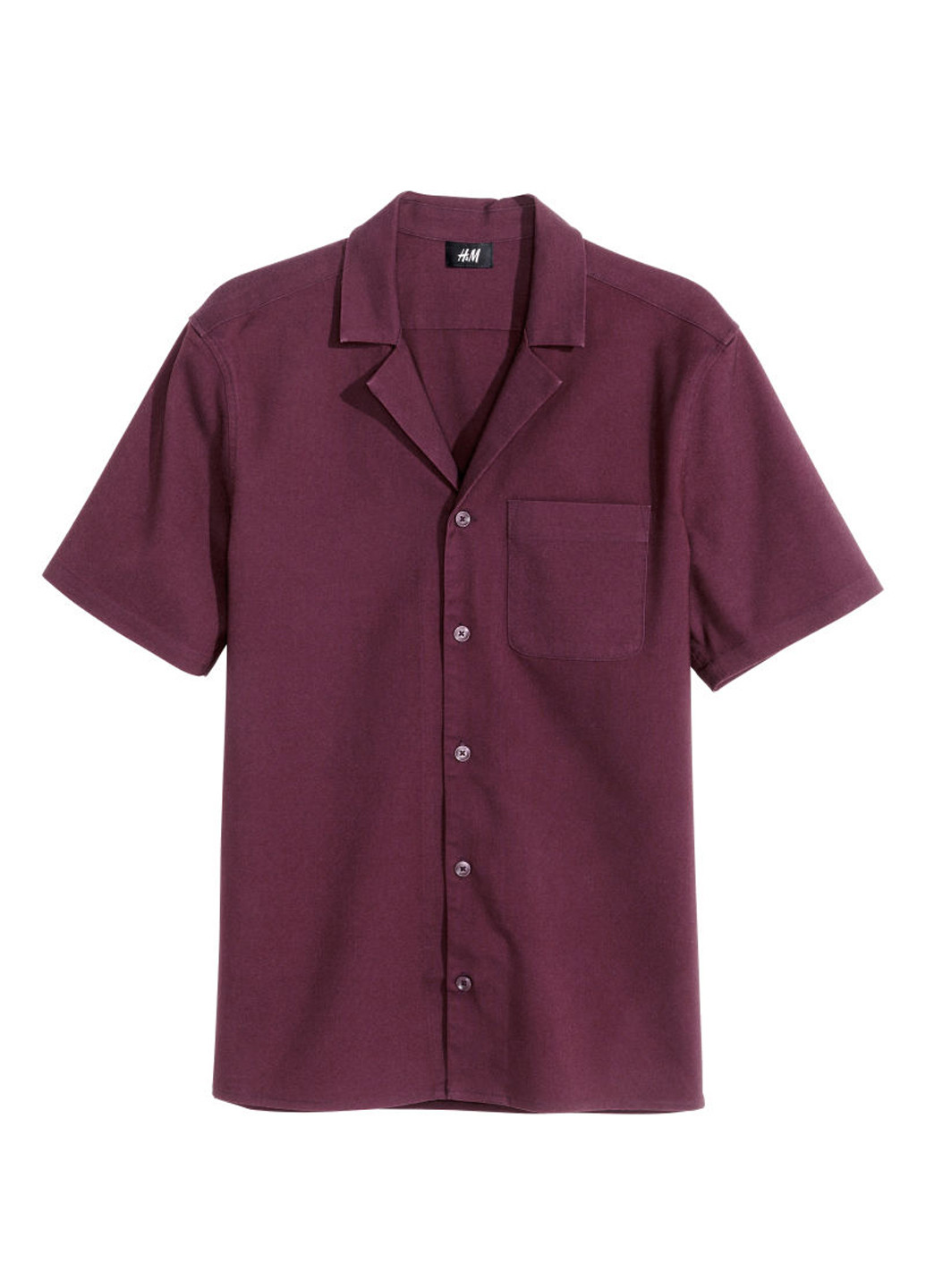 Бордовая кэжуал рубашка однотонная H&M с коротким рукавом