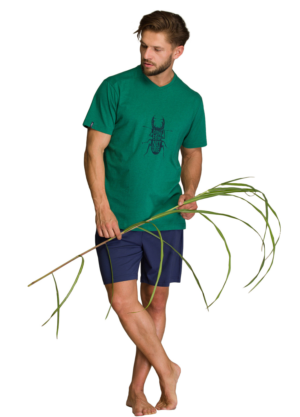 Піжама (футболка, шорти) Key футболка + шорти малюнок зелена домашня трикотаж, бавовна