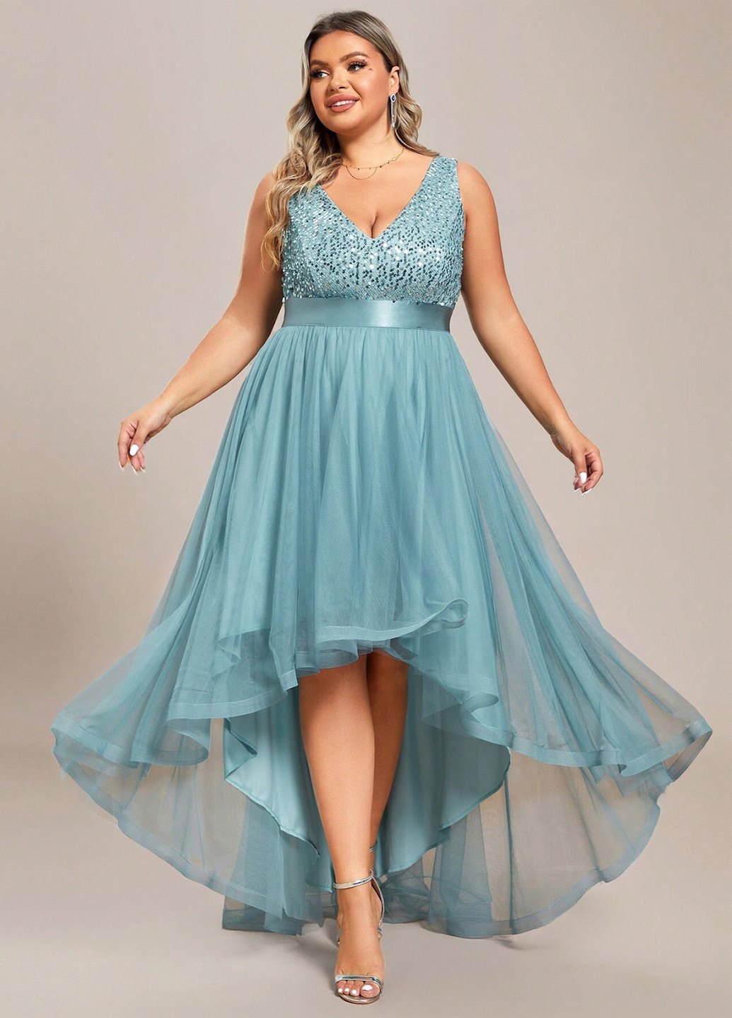 Голубое вечернее, праздничный платье с пышной юбкой SHEIN однотонное