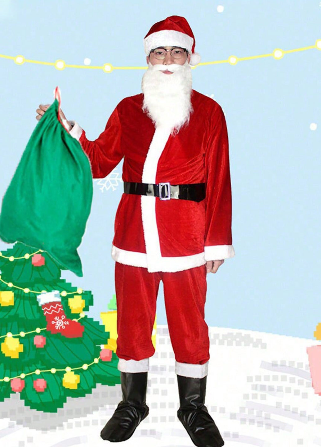 Маскарадний костюм (шапка, борода, кардиган, ремінь, брюки, черевики, мішок) SHEIN (346756185)