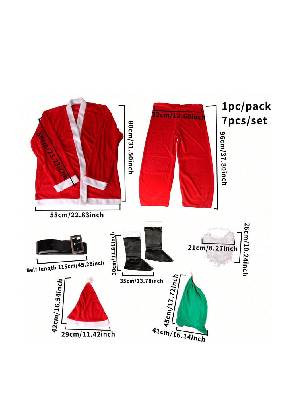 Маскарадний костюм (шапка, борода, кардиган, ремінь, брюки, черевики, мішок) SHEIN (346756185)