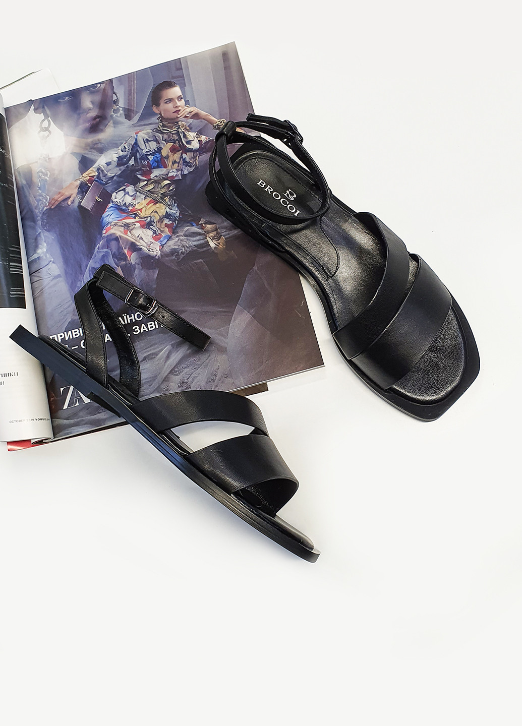 Кэжуал красивые сандали с квадратным носком кожаные черные 41 Brocoli