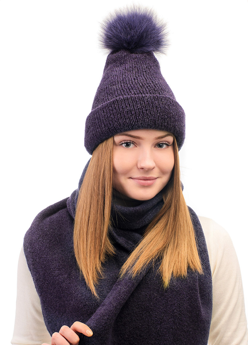 Темно-фіолетовий зимній комплект (шапка, шарф) SVTR