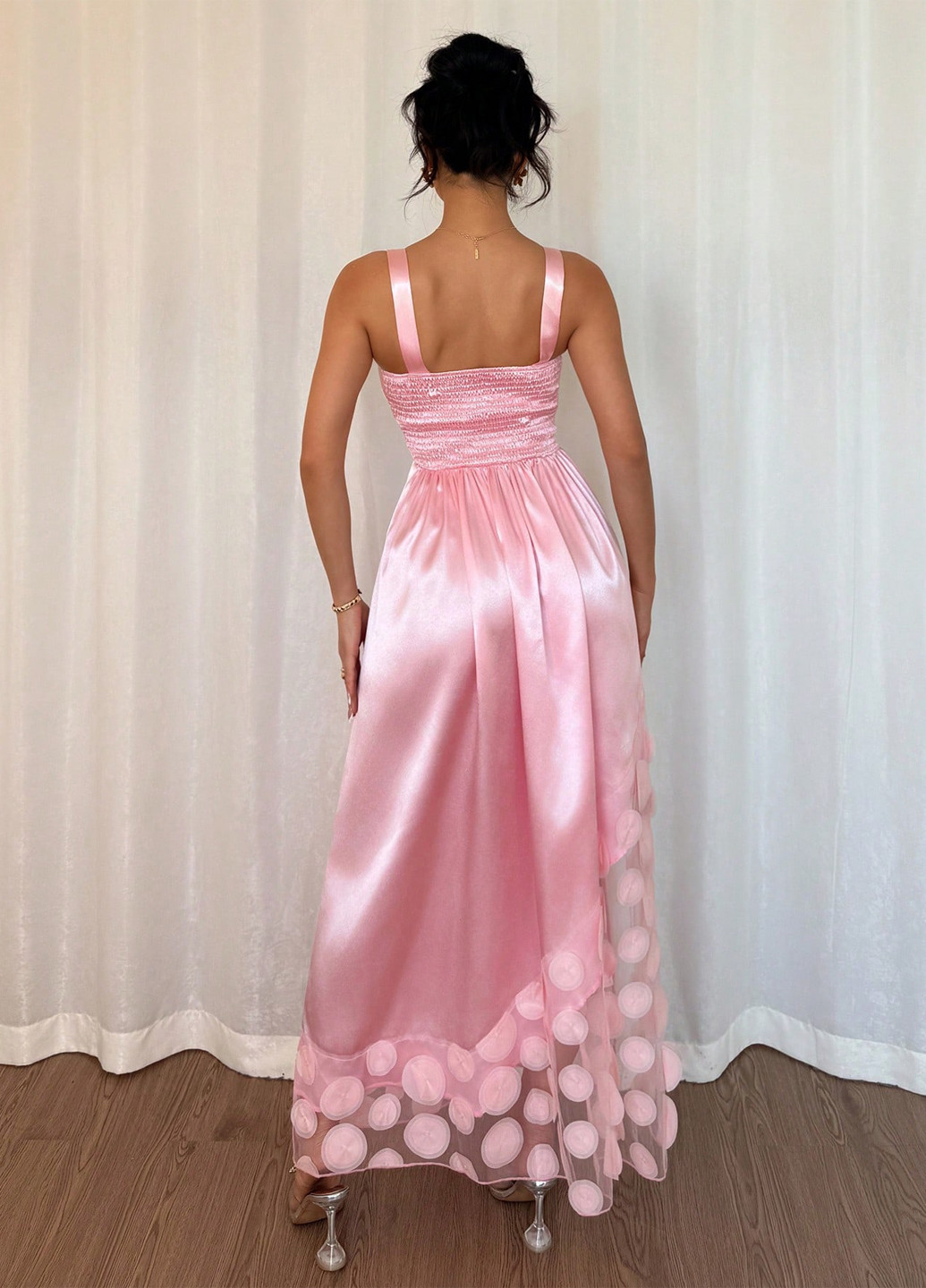 Розовое вечернее, кэжуал платье а-силуэт SHEIN однотонное