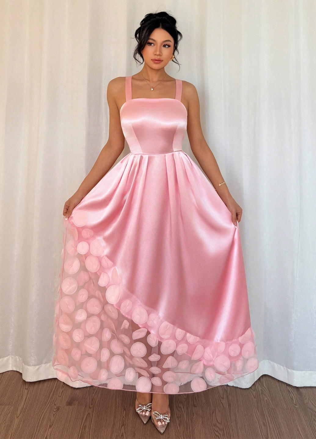 Розовое вечернее, кэжуал платье а-силуэт SHEIN однотонное