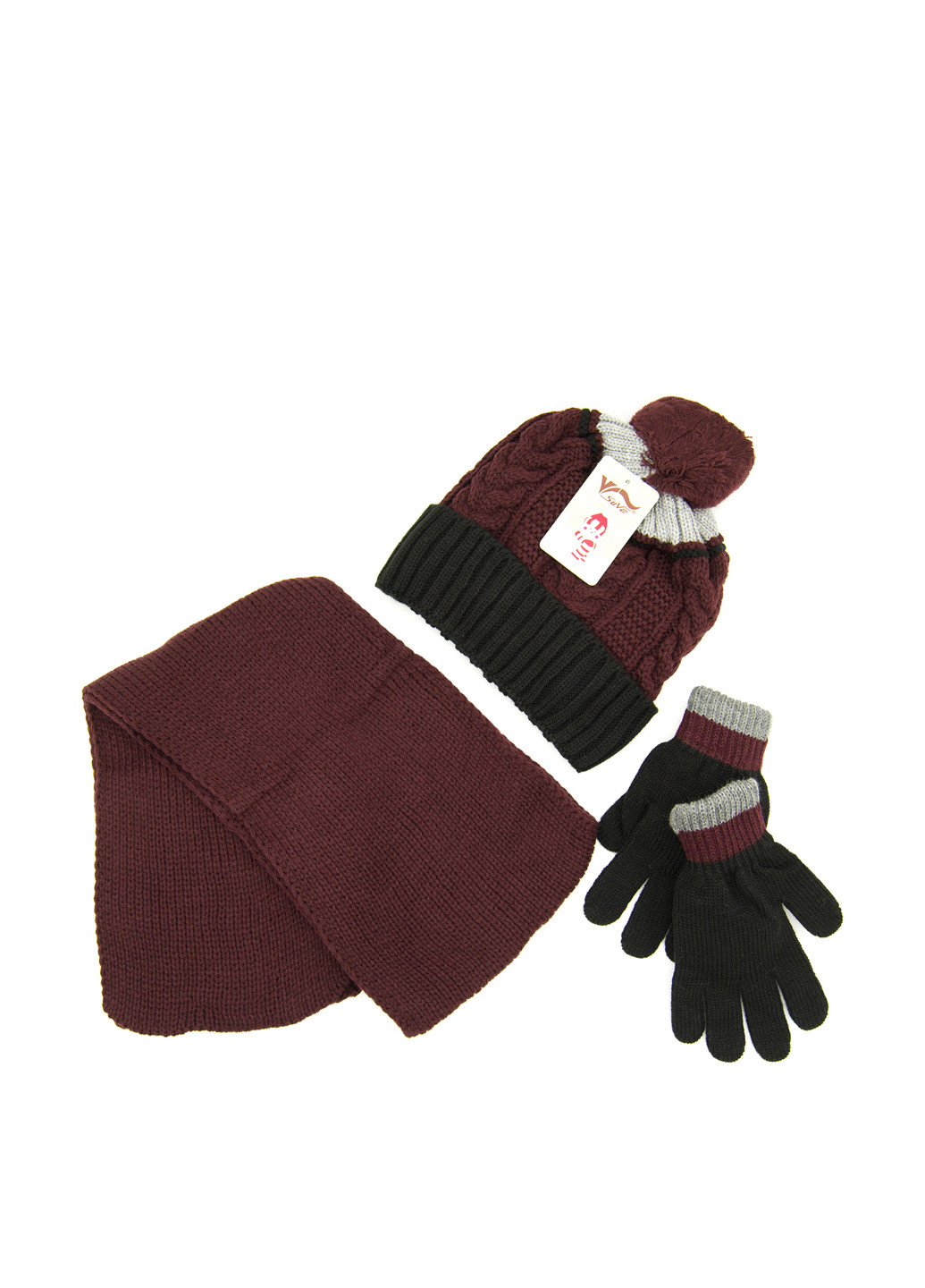 Коричневий зимній комплект (шапка, шарф, рукавички) Suve
