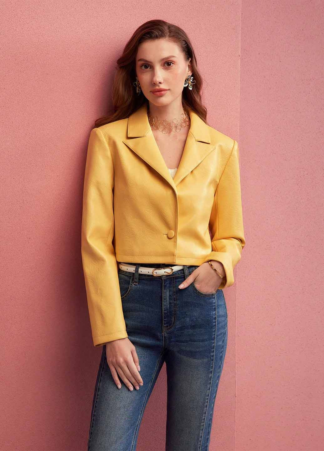 Желтая демисезонная куртка куртка-пиджак SHEIN