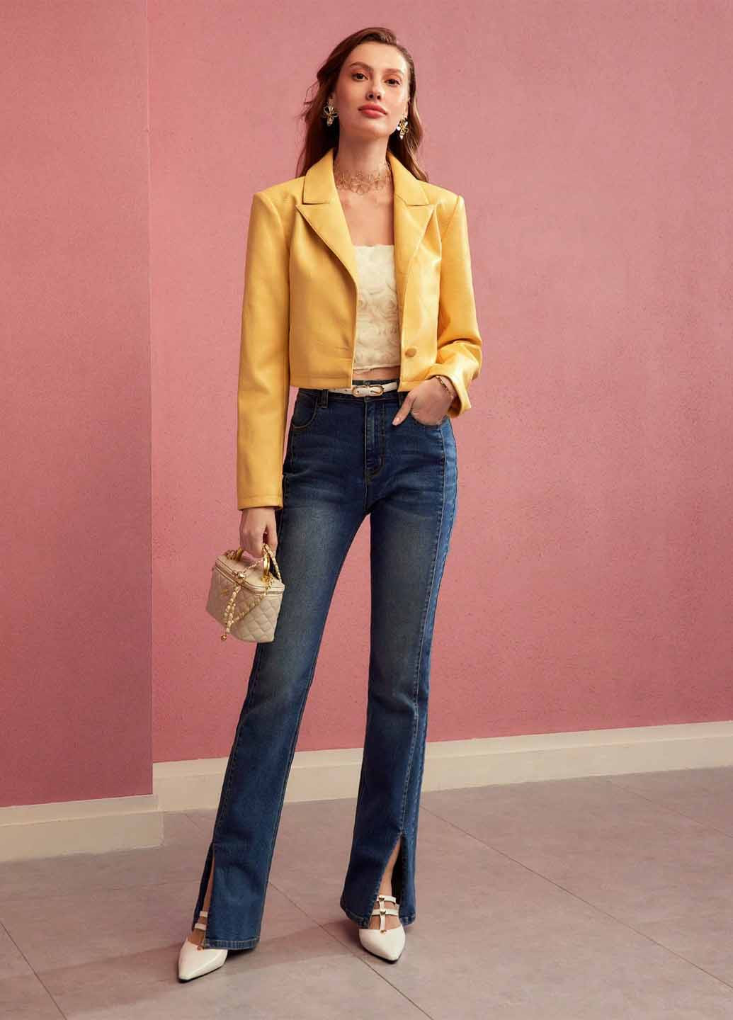 Желтая демисезонная куртка куртка-пиджак SHEIN