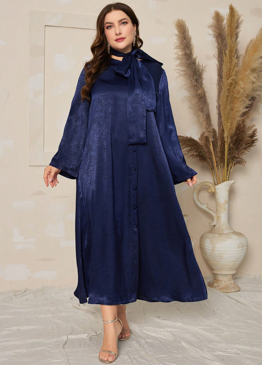 Темно-синее праздничный, вечернее платье а-силуэт SHEIN однотонное