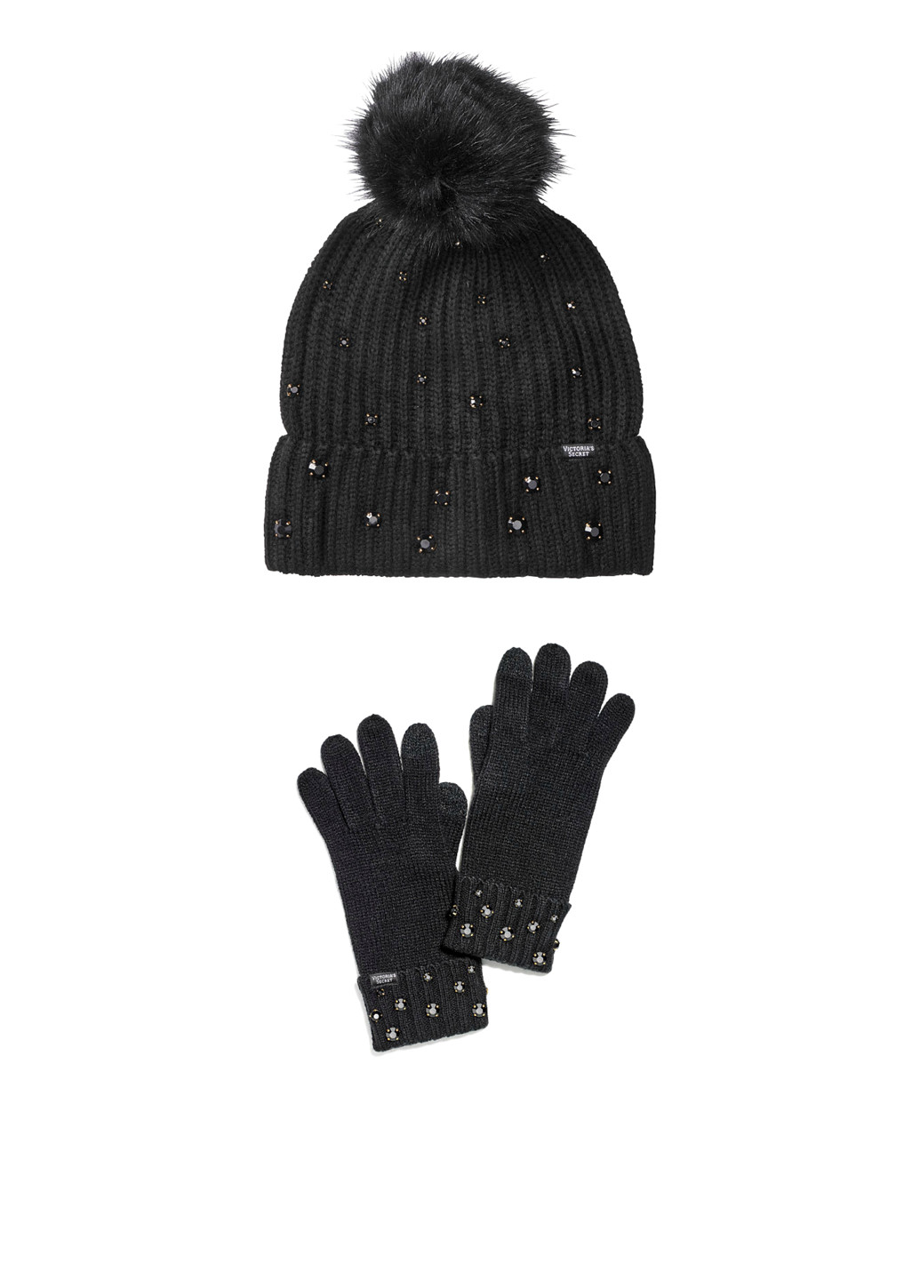 Чорний зимній комплект (шапка, рукавички) Victoria's Secret