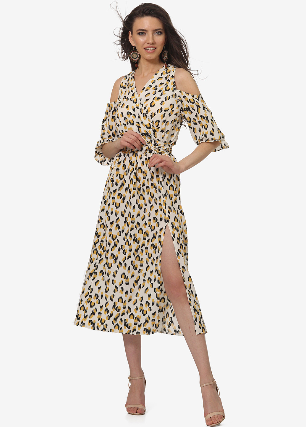 Молочное кэжуал платье на запах Lila Kass леопардовый