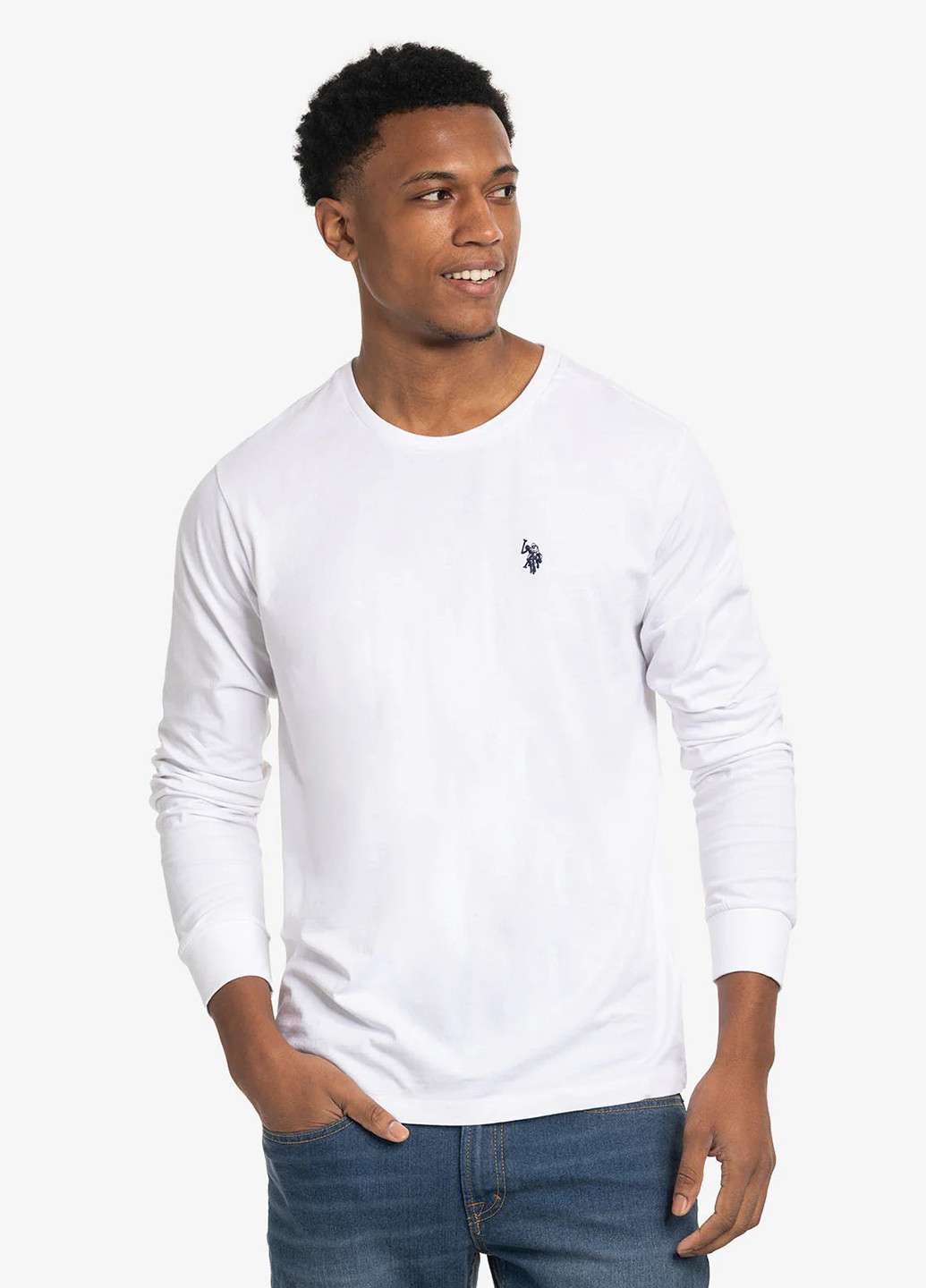 Белый демисезонный кэжуал лонгслив U.S. Polo Assn. однотонный