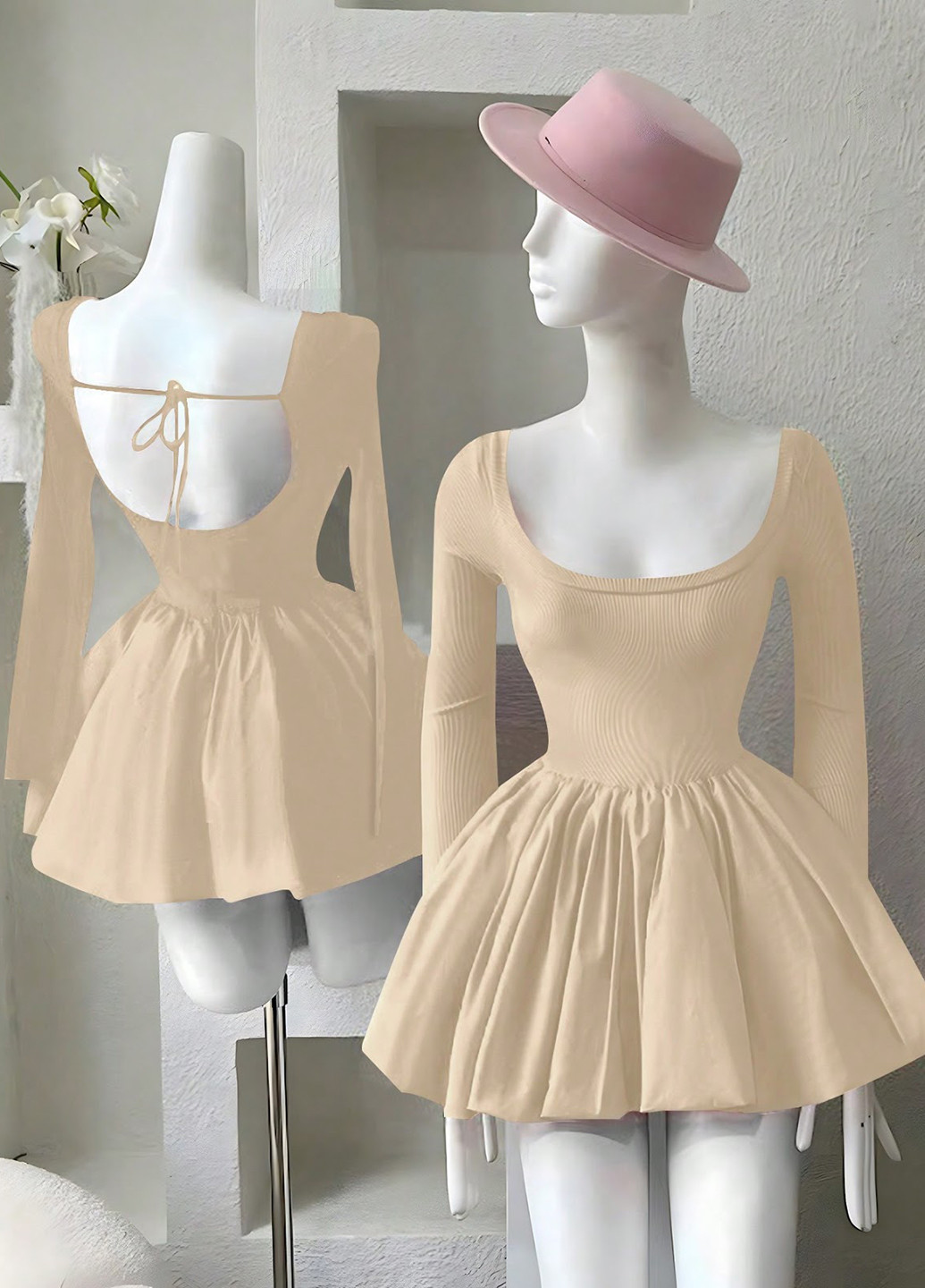 Бежева кежуал сукня з пишною спідницею SHEIN однотонна