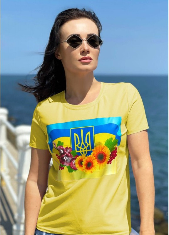 Жовта літня жіноча футболка соняшники Look & Buy