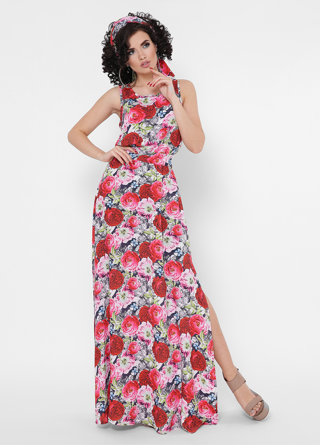 Красное кэжуал платье Fashion Up с цветочным принтом