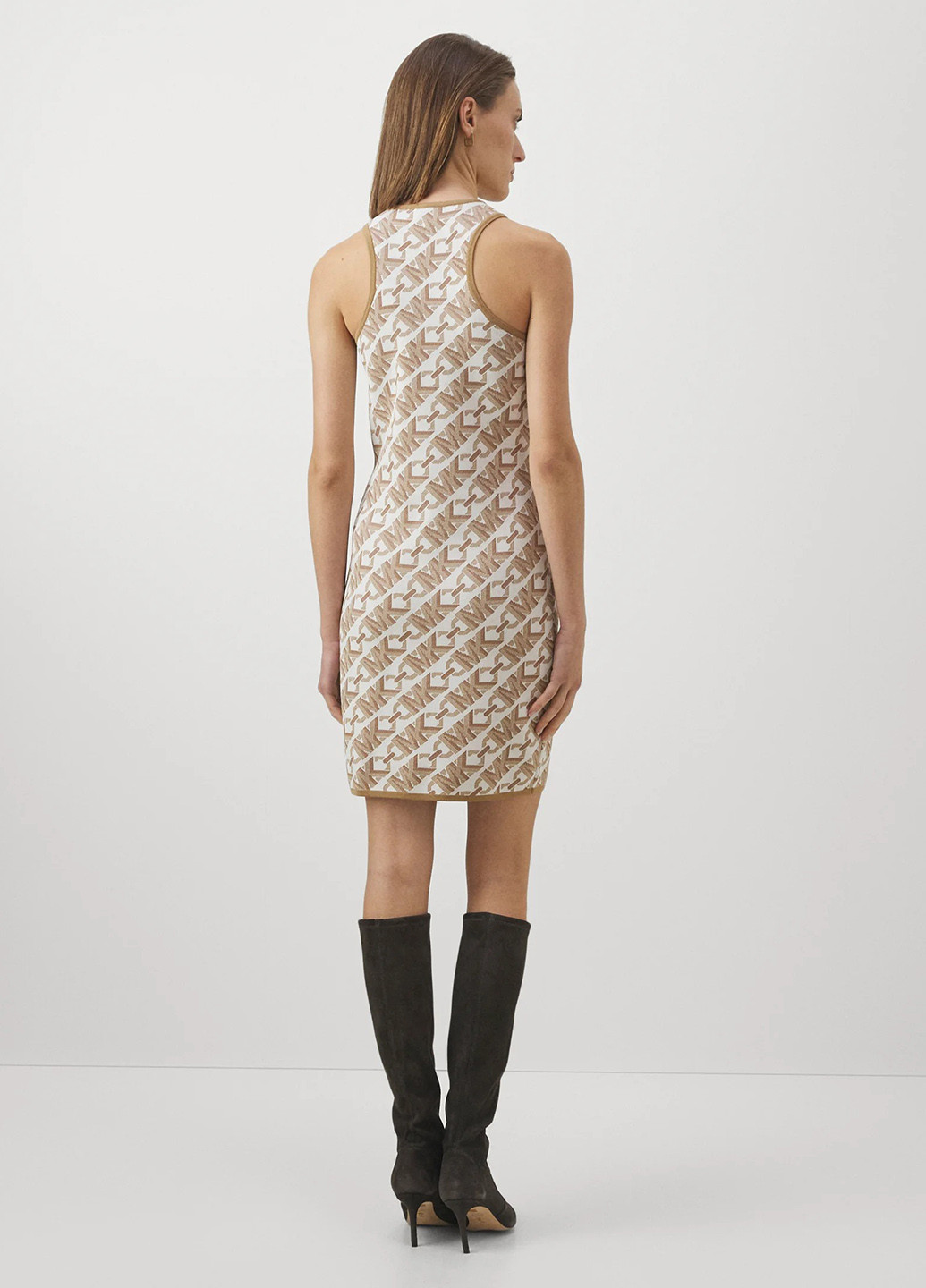 Молочное кэжуал платье с открытыми плечами Michael Kors с логотипом