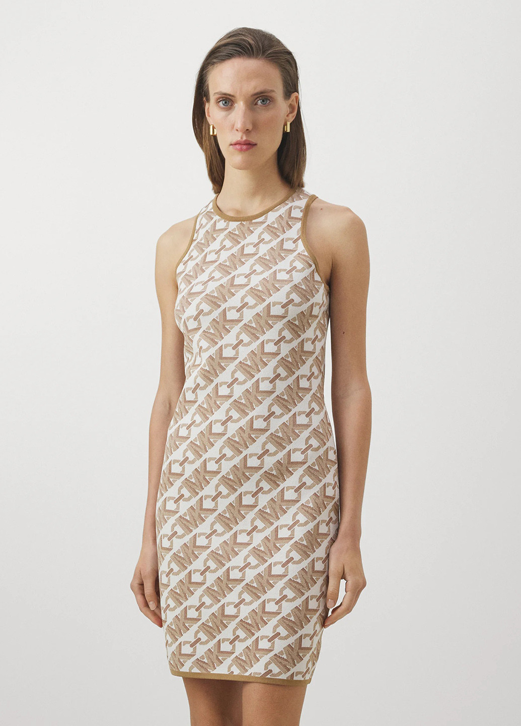 Молочное кэжуал платье с открытыми плечами Michael Kors с логотипом