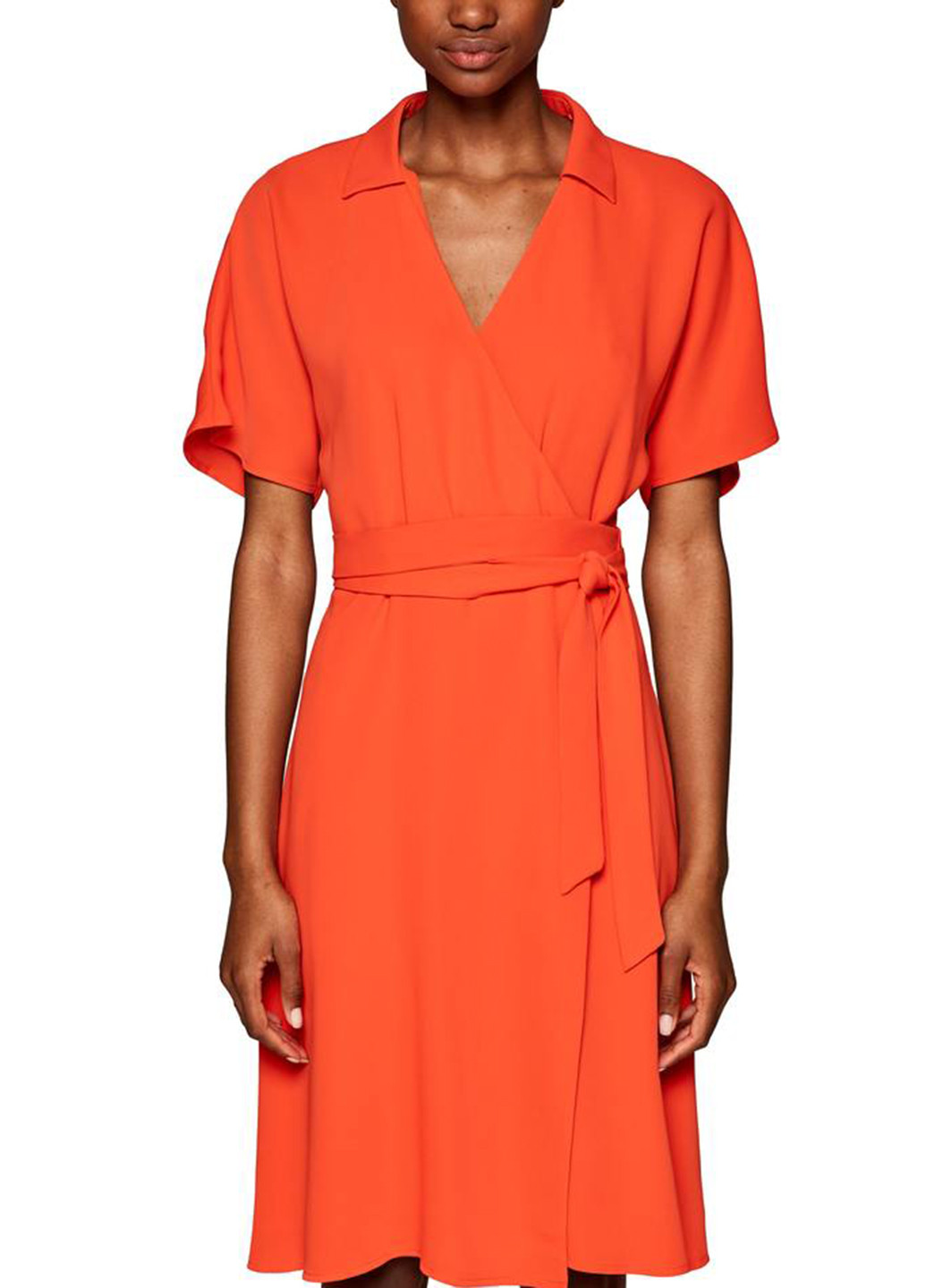 Оранжевое кэжуал платье на запах Esprit однотонное