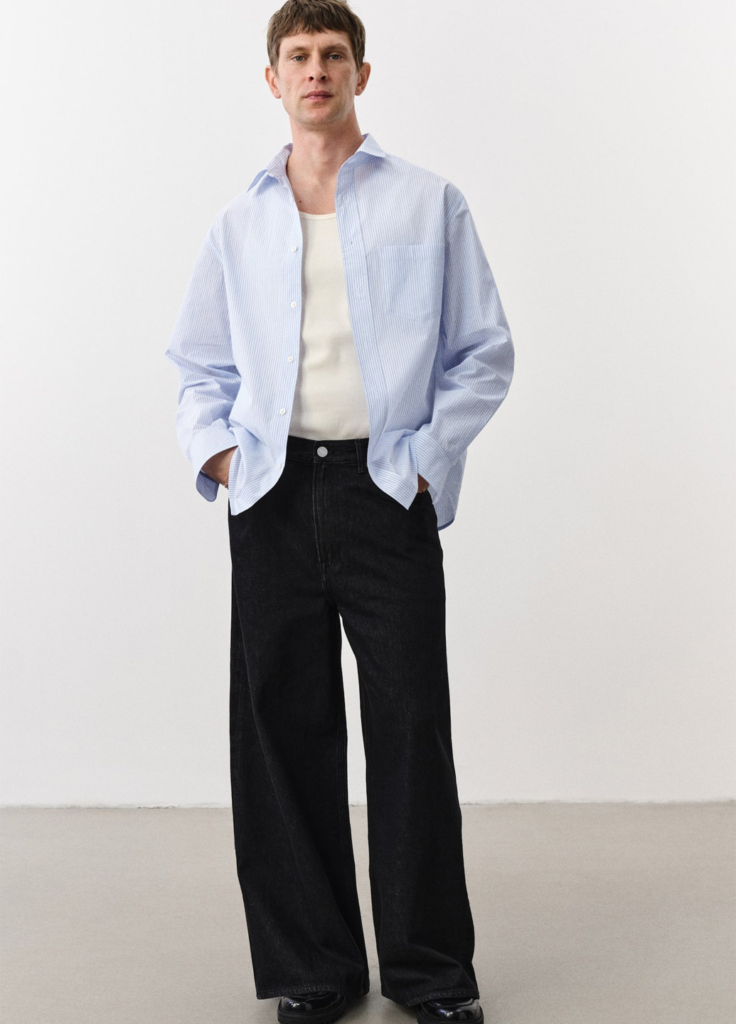 Голубой кэжуал рубашка в полоску H&M