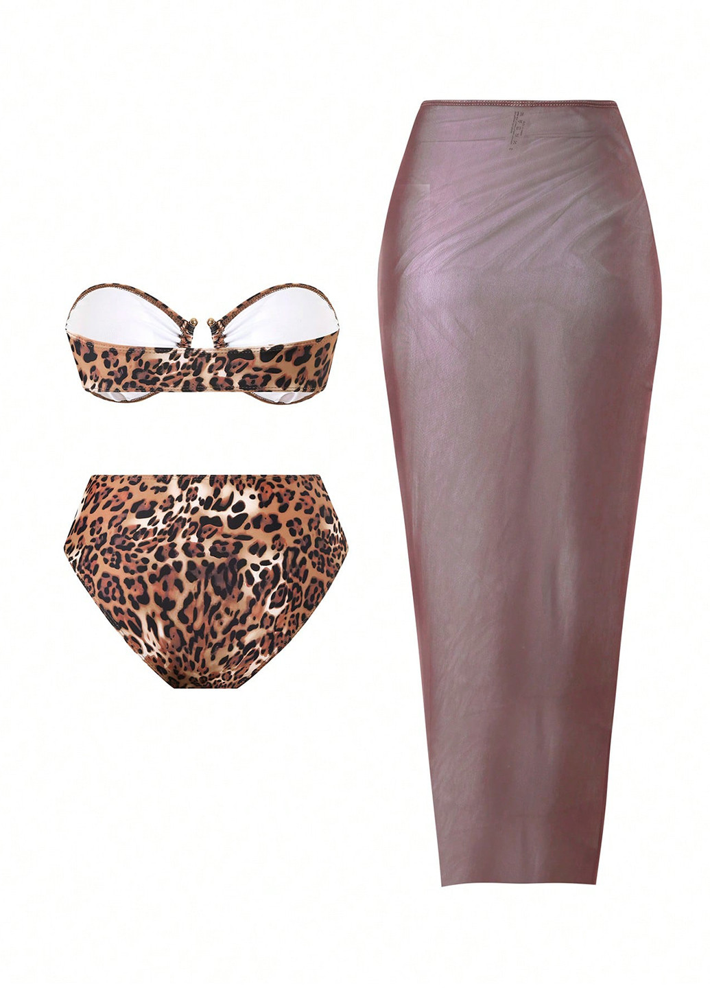 Коричневий літній комплект (ліф, трусики, спідниця) бандо, роздільний SHEIN