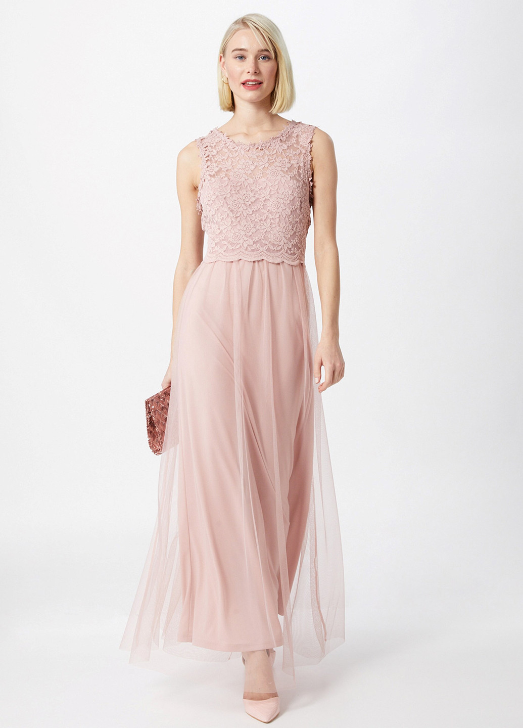 Светло-розовое вечернее платье клеш Vila однотонное