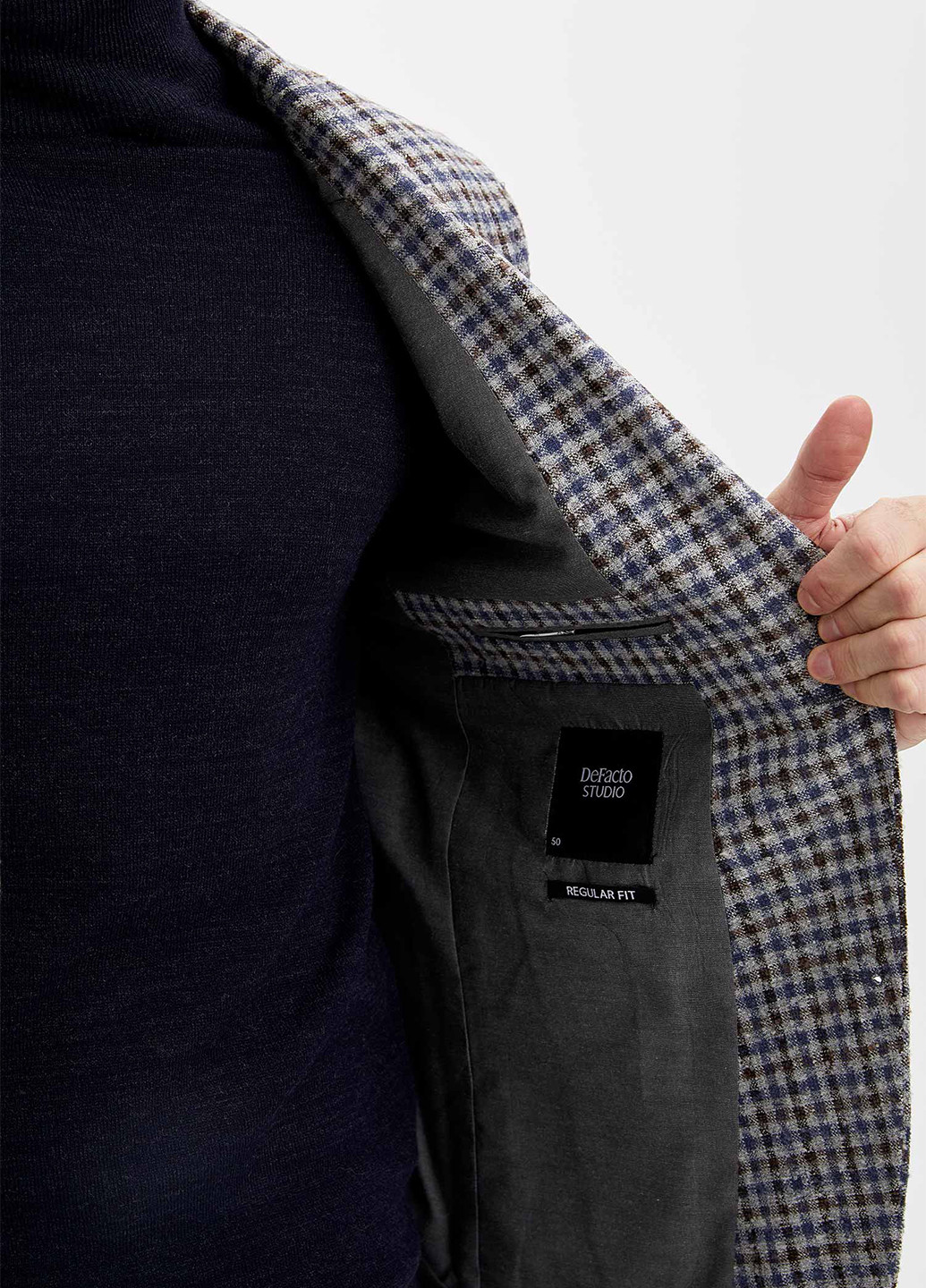 Пиджак DeFacto однобортный серо-коричневый деловой вискоза