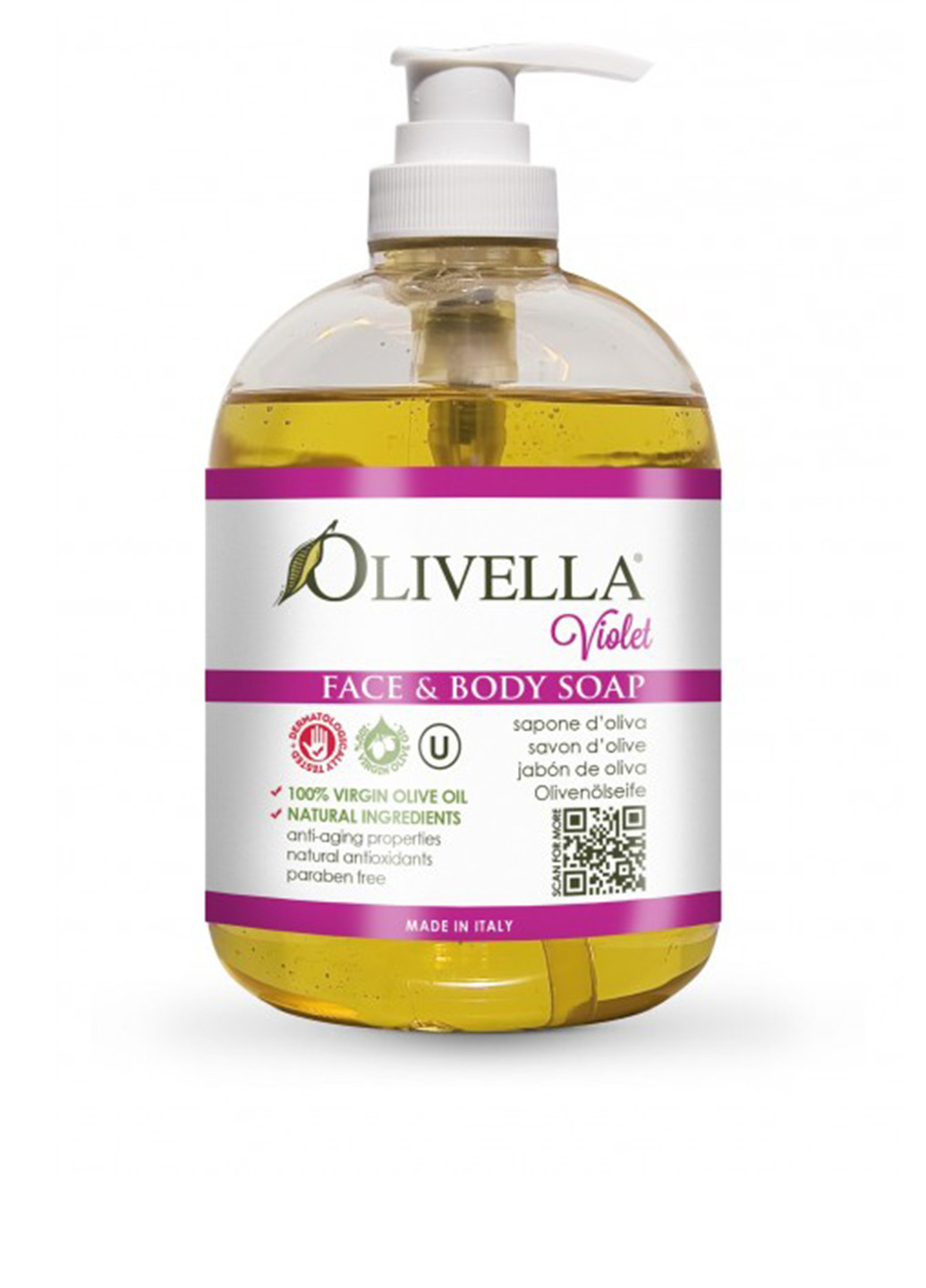 Мило рідке для обличчя і тіла Фіалка на основі оливкового масла, 500 мл Olivella (185402161)