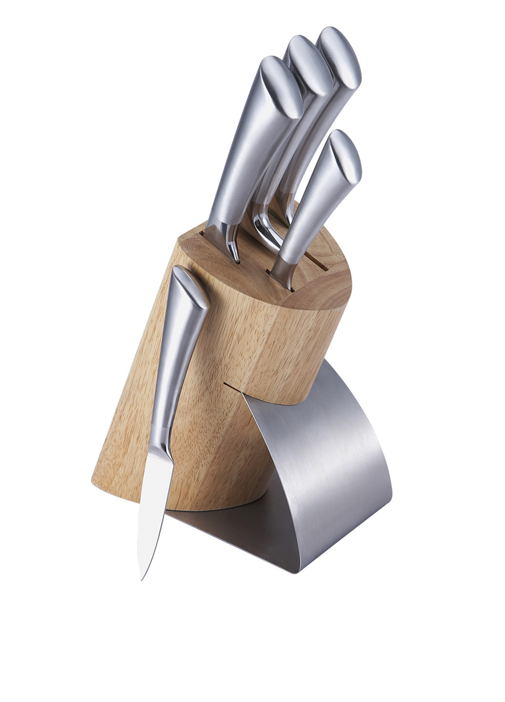 Набор ножей с подставкой (6 пр.) Bergner серебристые, металл