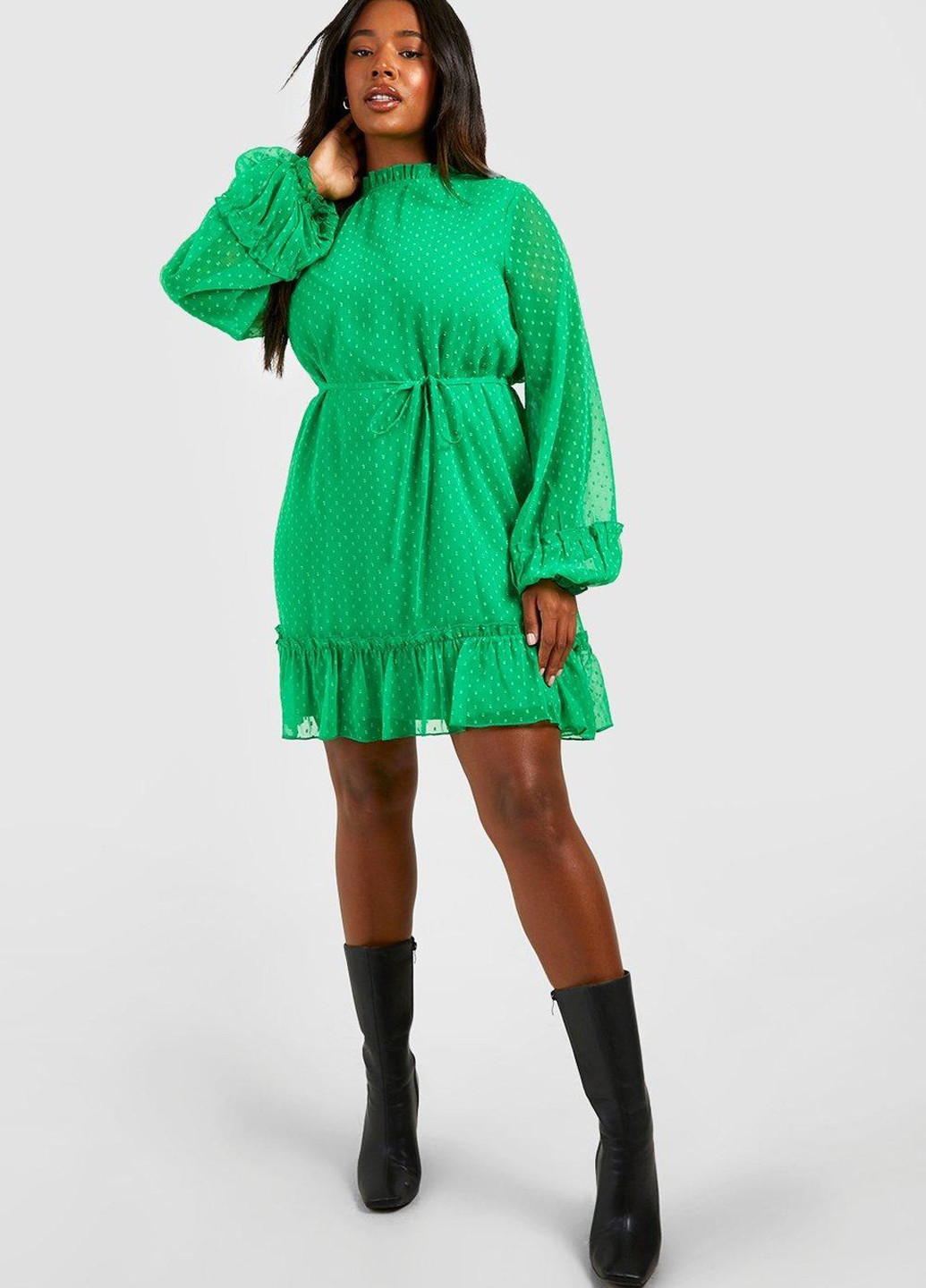 Зеленое кэжуал платье а-силуэт Boohoo однотонное