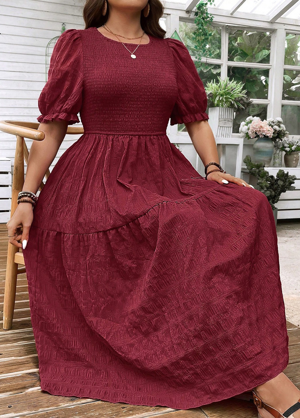 Бордова кежуал сукня а-силует SHEIN однотонна